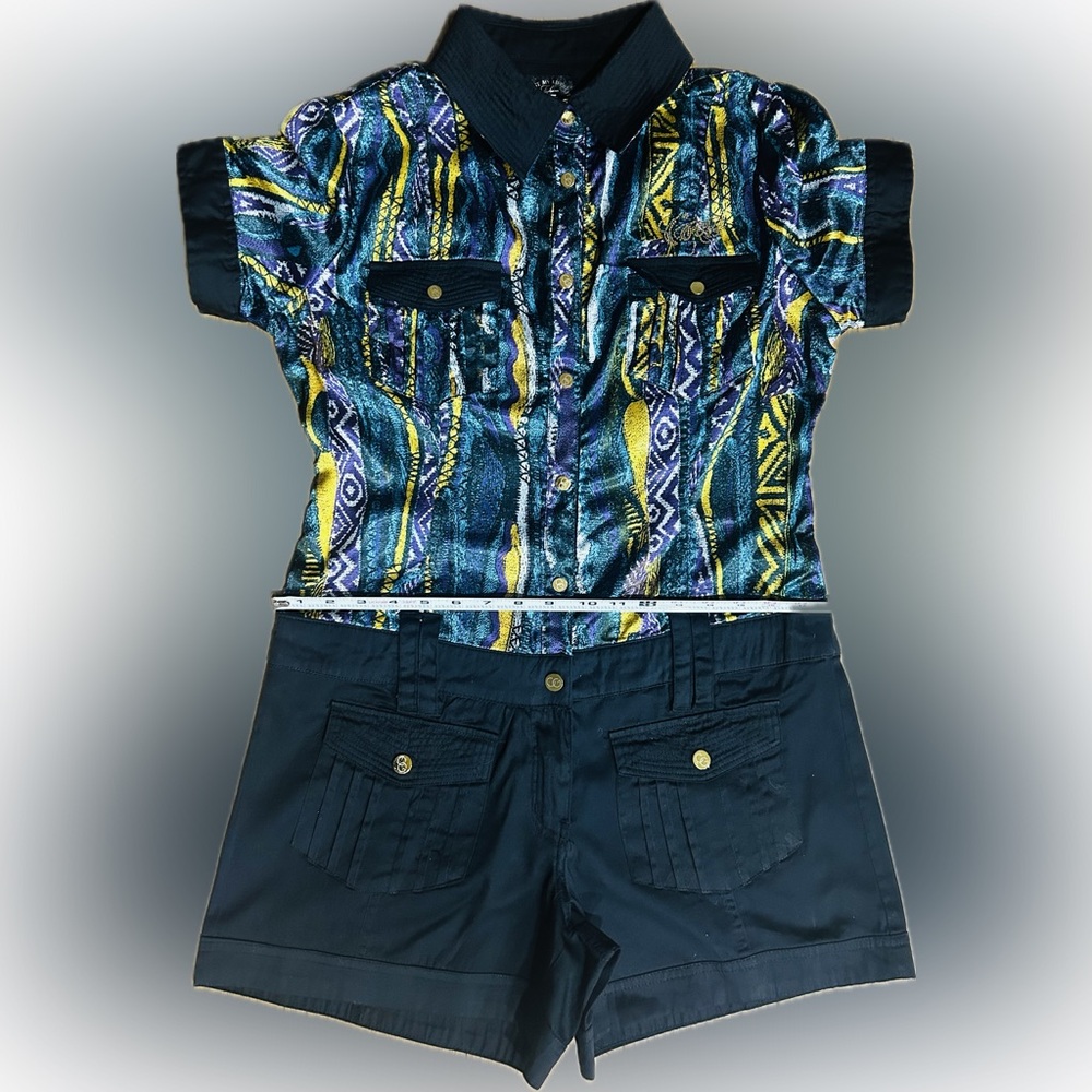 EUC Coogi SZ 9/10 black/multicolored rare vintage romper/removable belt/bust 38” - Picture 5 of 11